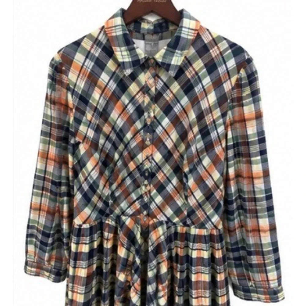 eShakti Plaid Midi Dress Women 18 Plus Size Multi Color Button Front Long Sleeve - Picture 4 of 12
